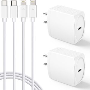 20W USB C Fast Charger 10 FT Compatible with iPhone 14 13 12 11 XS XR X 8 iPad, 2 Pack PD Wall Charger Block with 10FT Long Type C Lightning Cable (White)
