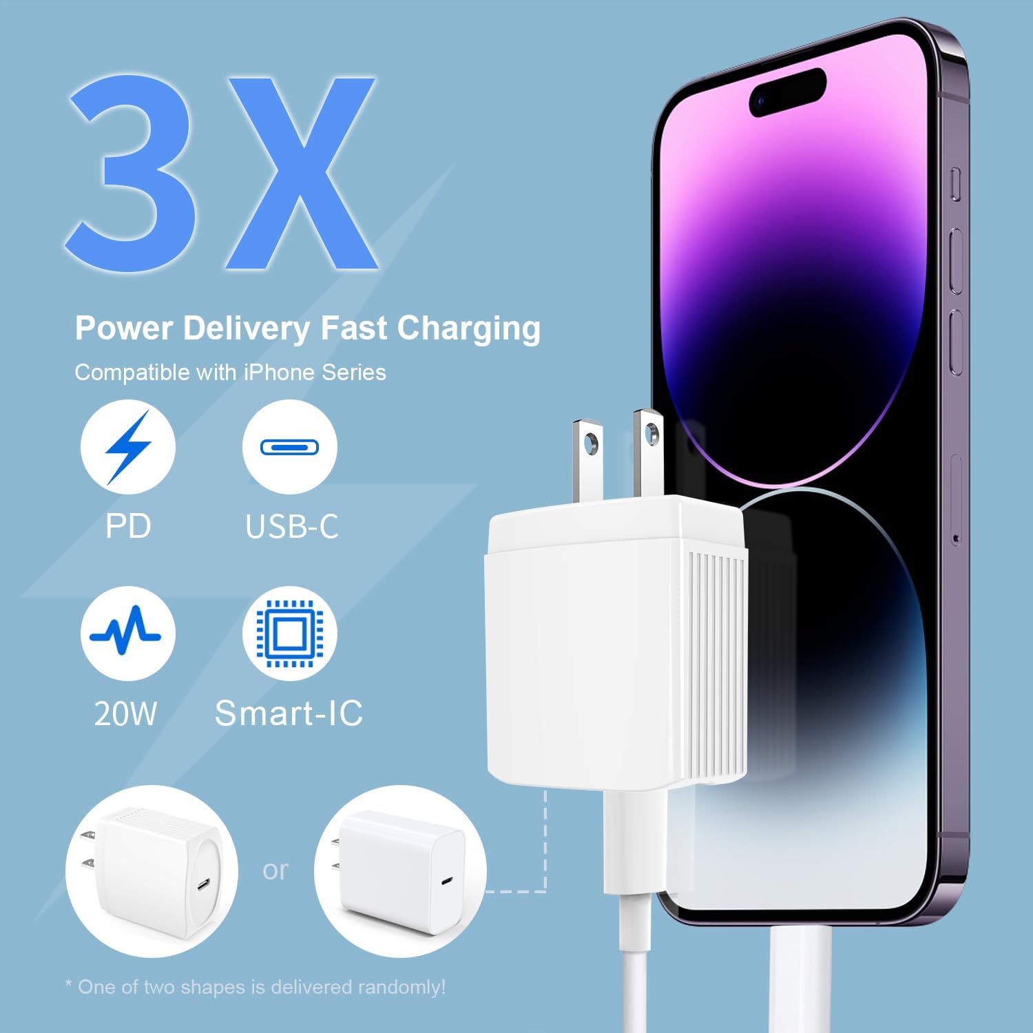 20W USB C Fast Charger 10 FT Compatible with iPhone 14 13 12 11 XS XR X 8 iPad, 2 Pack PD Wall Charger Block with 10FT Long Type C Lightning Cable (White) - Image 2