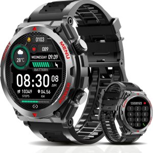 Military Smart Watch, 1.52-Inch Touch Screen Tactical Smartwatch with Text and Call, Heart Rate, Blood Oxygen, and Activity Trackers - Compatible with iPhone and Android, for Men and Women(Black)